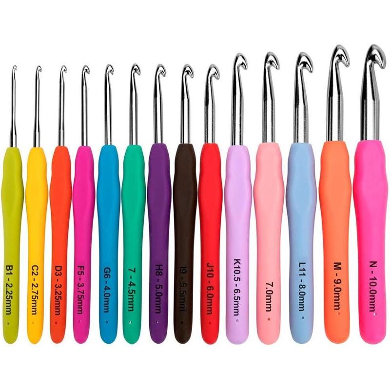 Crochet Hooks Set,14 Pcs 2.25mm(B) 10mm(N) Ergonomic Soft Grip Handles,Smooth Knitting Needles Kit with Bag for Arthritic Hands,Extra Long Knit Needles Weave Yarn Set,Best for Women