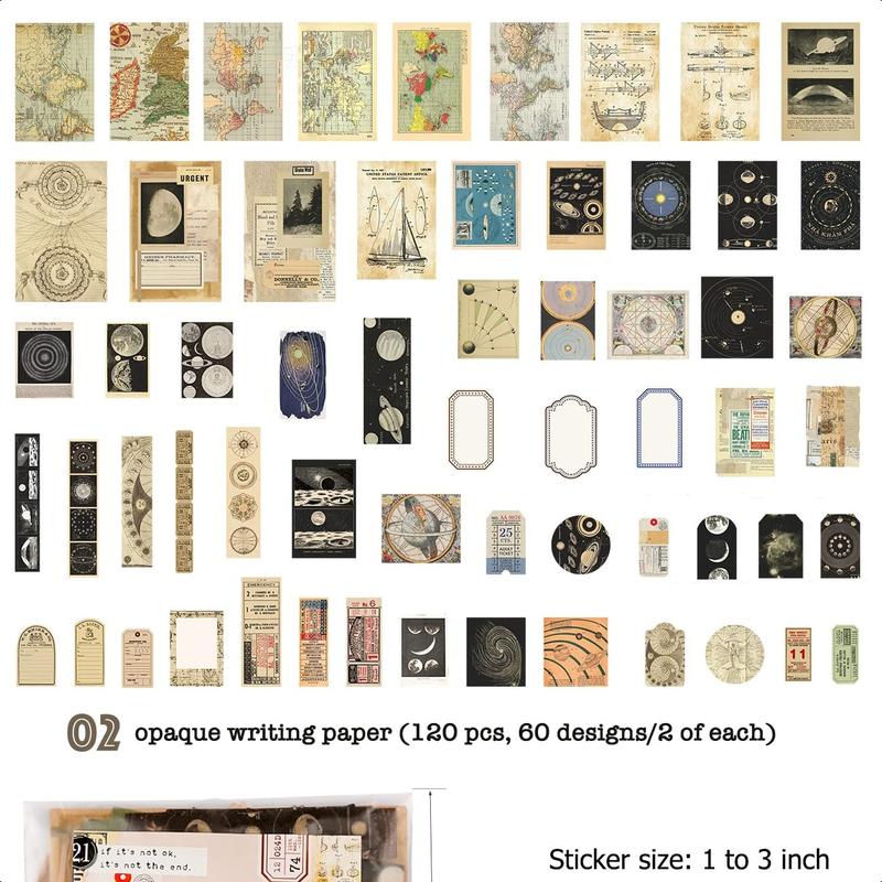 Vintage Scrapbook Supplies Pack (200 Pieces) for Journal Journals Planners Space Moon Paper Stickers Craft Kits Collage (Celestial)