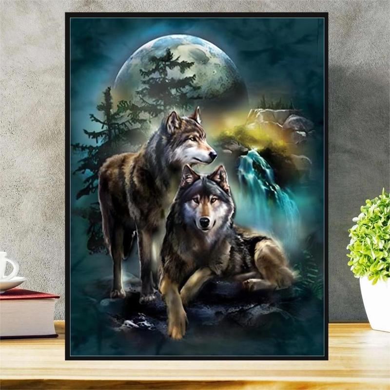 Wolf & Moon Pattern DIY Diamond Painting Kit Without Frame, 1 Count DIY Decorative Art Picture For Beginner, DIY Home Decor