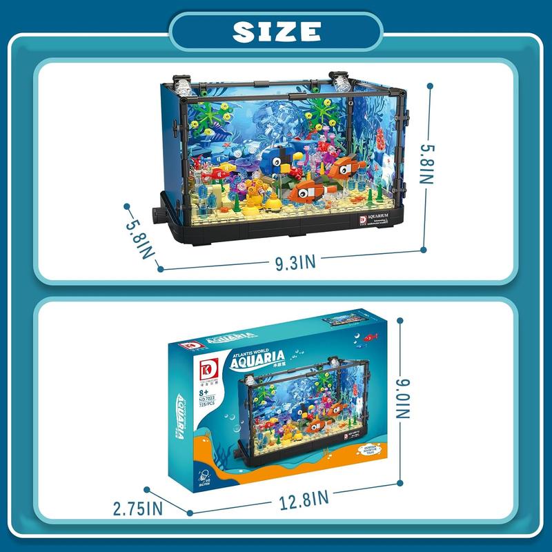 Tenhorses Fish Tank Building Sets, Aquarium with Light Kits Includes Rotatable Jellyfish, Crab, Clownfish, Parrotfish, Marine Plants. Creative Gifts for Girls Boys or Adults.