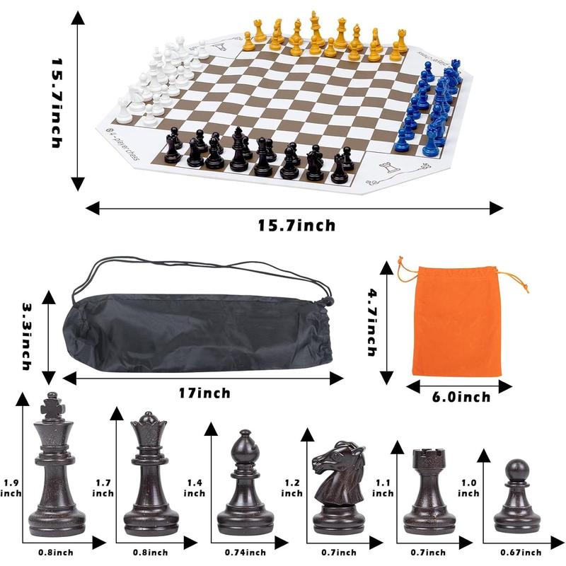 3 or 4 Player Chess Board Game Set,64 Pieces Chess,Chess Game Team Chess with a Leather Game Mat