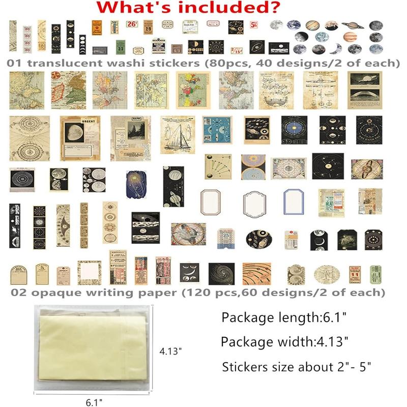 200count Aesthetic Stickers for Journaling - Vintage Scrapbook Stickers Journaling Supplies Space Moon Stickers Scrapbooking Supplies Paper for Supplies Kit Junk Journal Planners