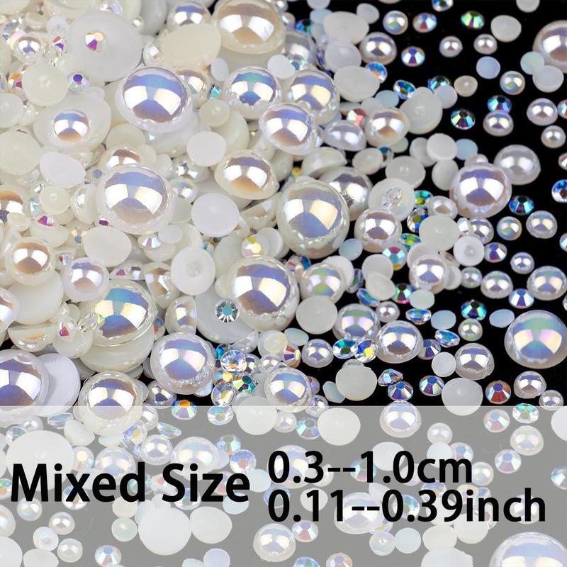 30g Mixed Size Rhinestone & Faux Pearl (1 Pack), Flat Rhinestone & Artificial Half Pearl for Crafts, Glasses, Shoes, Nails and Face Art