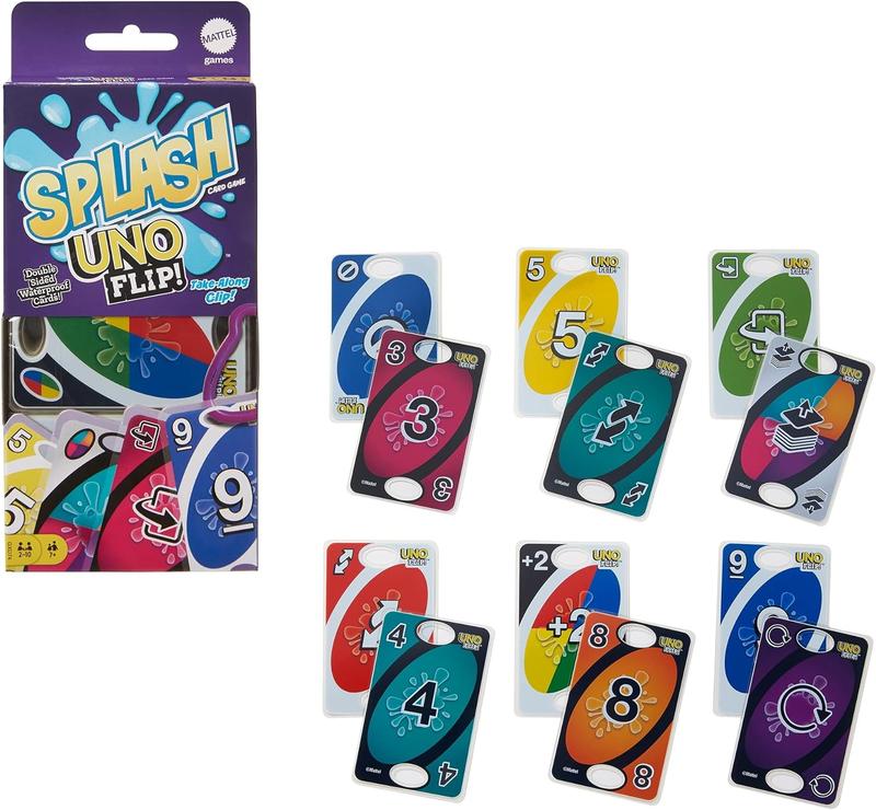 Mattel Games UNO Flip! Splash Card Game for Kids, Adults & Game Night with Water-Resistant Double-Sided Cards