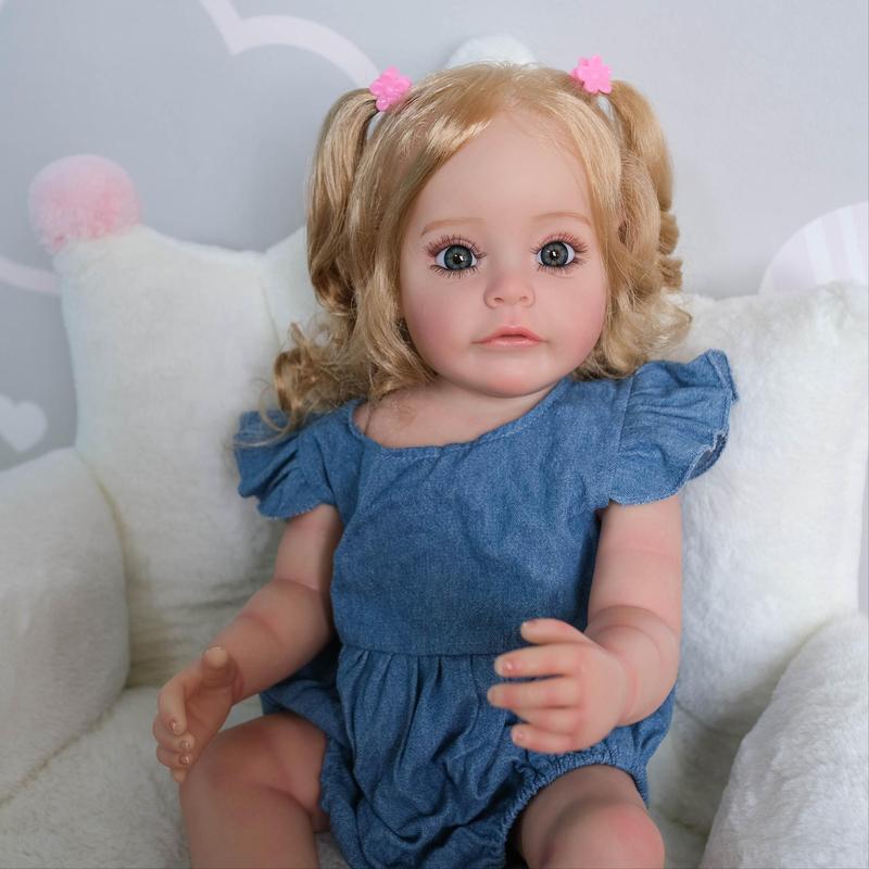 22 Inch Realistic Newborn Doll, Lifelike Reborn Teenager Doll, Soft Vinyl Doll with Clothes, Birth Certificate, Nursing Bottle, Doll Diaper