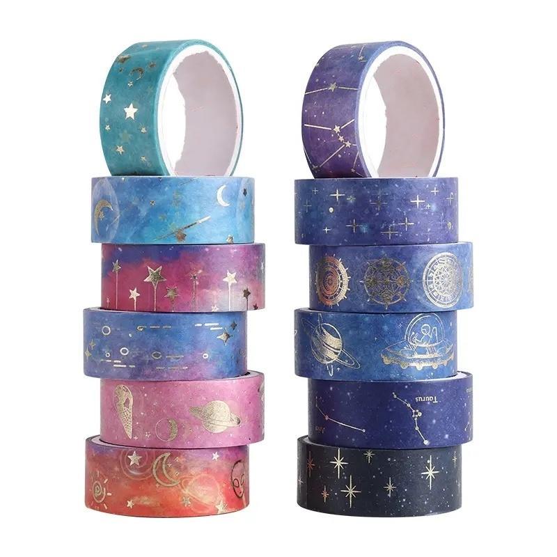 Starry Sky Series Washi Tape (12 Rolls box), Colorful Adhesive Decorative Tape, DIY Decorative Tape for Journal Making, Gift Wrapping