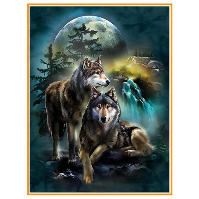 Wolf & Moon Pattern DIY Diamond Painting Kit Without Frame, 1 Count DIY Decorative Art Picture For Beginner, DIY Home Decor