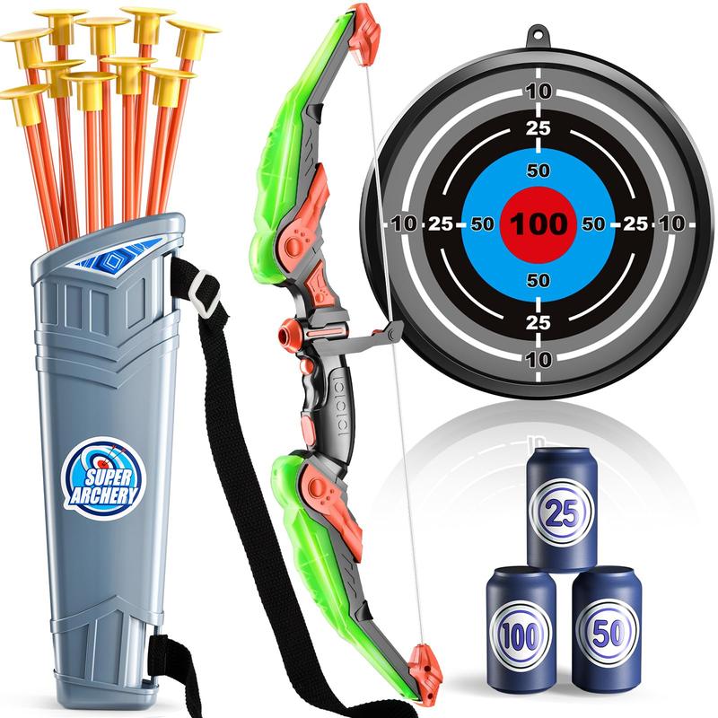 Bow and Arrow Set - LED Light Up Archery Toy Set with 10 Suction Cup Arrows, 4 Target & Quiver, Indoor and Outdoor Toys Archery  Toys Gifts for