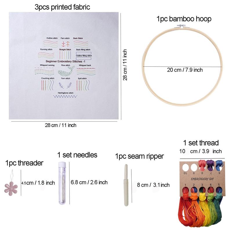 DIY Embroidery Kit, 1 Set Embroidery Material Pack Including Printed Fabric Embroidery Hoop & Threader & Needle