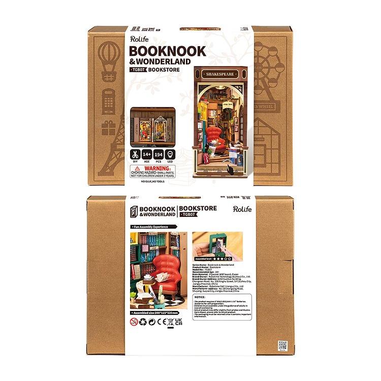 Rolife Book Nook Kit for Adults Vintage Decorative Bookend DIY Miniature House Bookshelf Insert Decor with LED Retro Wooden Puzzle Craft Hobby Diorama Gift