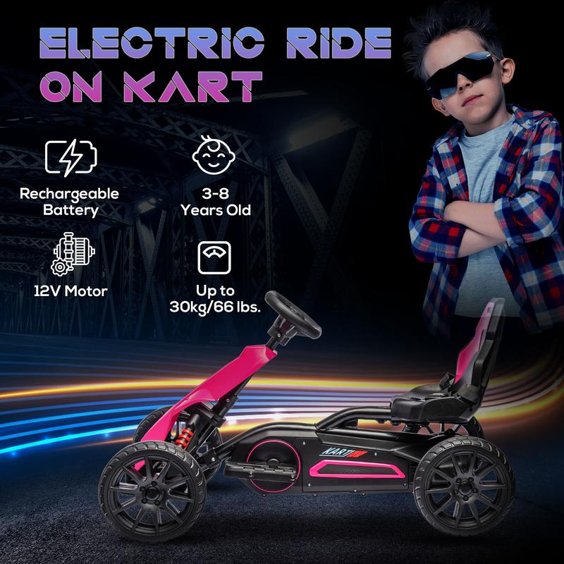 Aosom 12V Electric Go Kart for Kids, Outdoor Ride-On Toy with Forward Backward Drive & Adjustable Speed, Gift for Child 3-8 Years Old