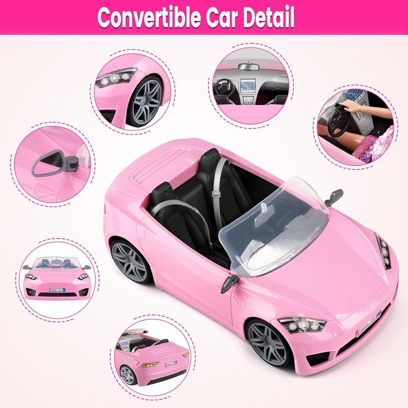 76 Pcs Doll & Convertible Car Playset,Included 11.5 In Doll,Doll Car,Princess Dresses,Fashion Dresses,Casual Clothing,Swimsuits,Bags,Shoes,Doll Playset,Doll Dress up Toys for Girls Kids Toddlers Gifts