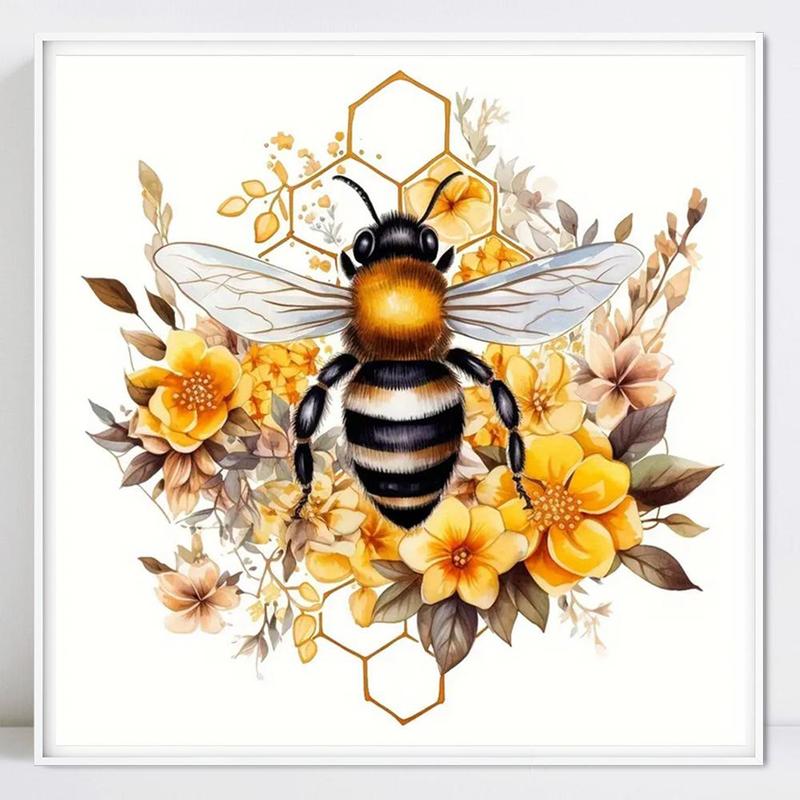 Bee & Flower Pattern DIY Diamond Arts Colorful Painting Kit without Frame, 1 Set 5D Diamond Decor Painting Kit, DIY Wall Art Decor for Home