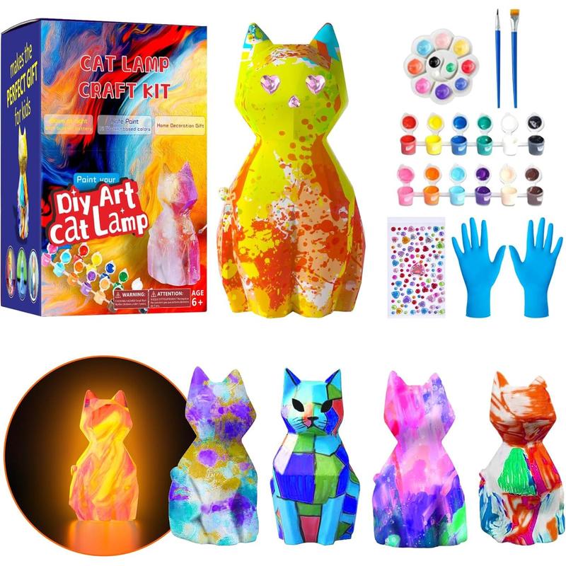 LBOLYUMEG Paint Your Own Cat Lamp Kit, Art Supplies Arts and Crafts for Kids Ages 8-12,Crafts for Girls 8-12,Night Light Kids Crafts Ages 4-8, Birthday Easter Gift for Girls Boys Age 3 4 5 6 7 8+(Cat)