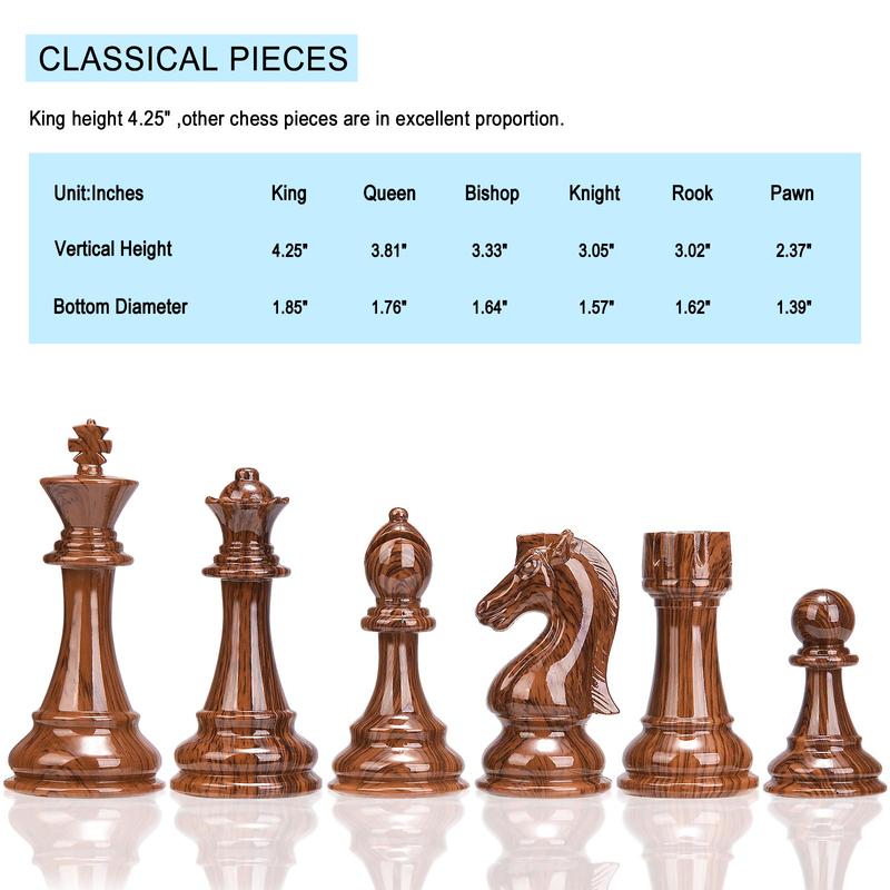 AMEROUS High Polymer Weighted Chess Pieces with 4.25'' King - 2 Extra Queens - Gift Package, Standard Tournament Chessmen for Chess Board or Replacement of Missing Pieces (Chess Pieces Only)