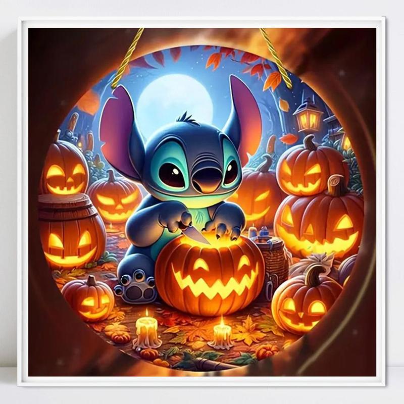 Stitch Pumpkin Pattern DIY Diamond Arts Colorful Painting Kit without Frame, 5D Diamond Decor Painting by Numbers Kit, Wall Art Decor for Home