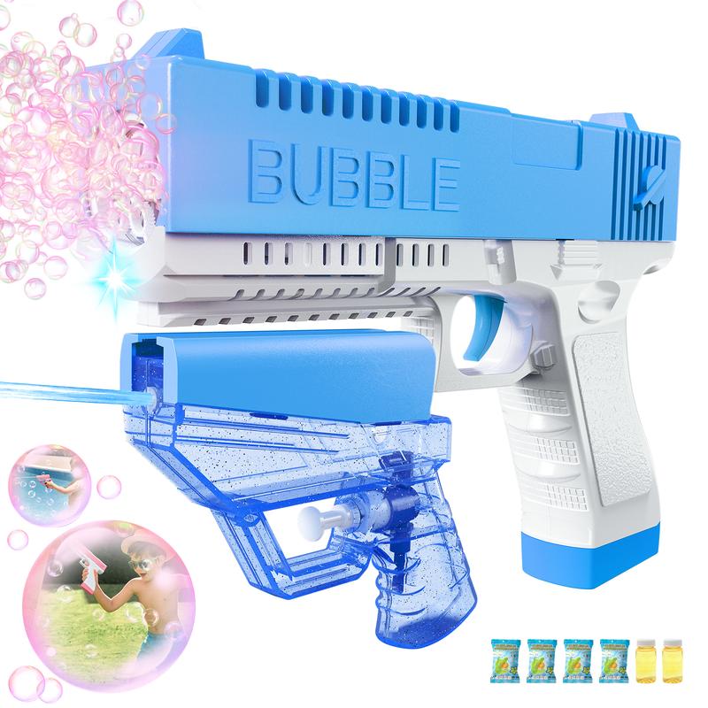 2 in 1 Bubble Machine Gun with Lights & Bubble Solution，Bubble Blaster Gun for Wedding Birthday Party, Outdoor Toys Gifts for Boys Girls (Blue),Christmas Gift For Kids,Bubble Gun - Water Gun for Kids