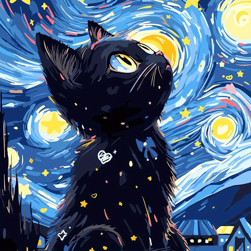 Starry Night Cat DIY Paint-by-Numbers Kit for Adults - 16x20