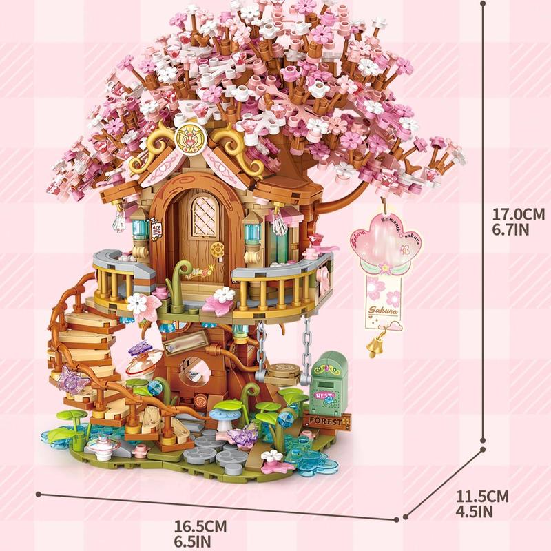 Cherry Blossom Tree House Design Building Blocks, 1149pcs set Creative Scene Model Building Blocks, DIY Assembly Toy for Girls