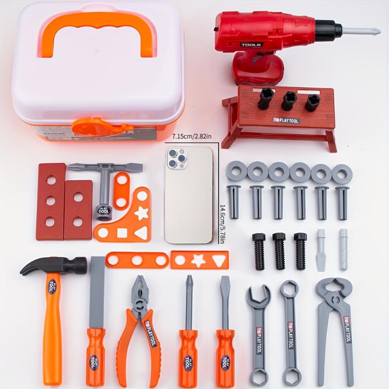 Mini Children's Simulation Repair Tool Box Toy Set with Electric Drill and Screw-driving Tool, Boy's Engineering Repair Box, Christmas Gift (Batteries Not Included)