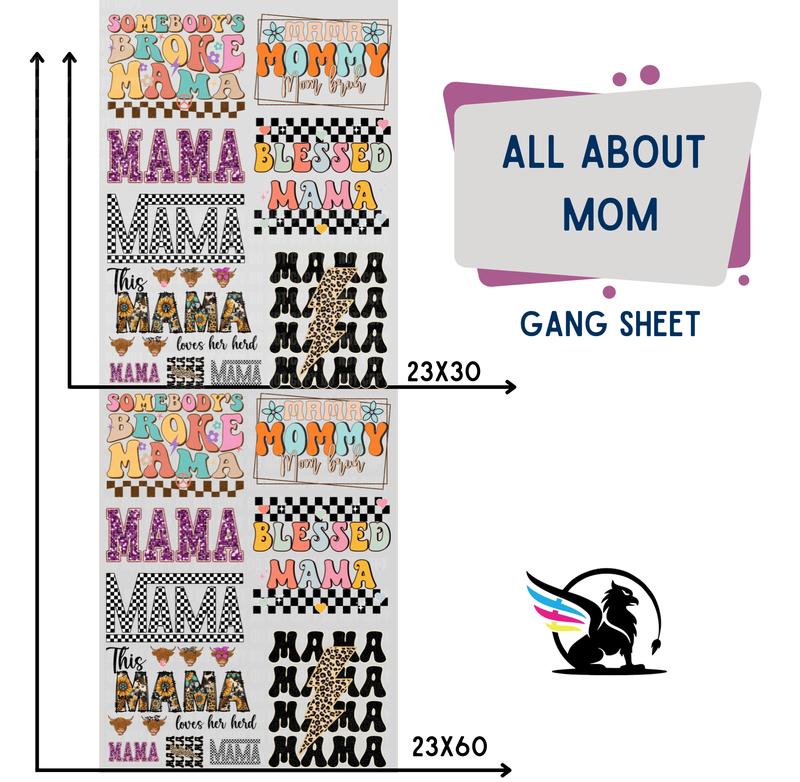 All About Mom Premade Gang Sheet | DTF Heat Transfers