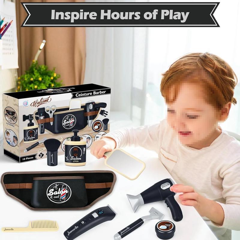 Barbershop Hair Salon Toys for Boy, Pretend Play Hair Salon Stylist Toy Kit with Barber Apron, Hair Dryer, Mirror, Scissors and Styling Accessories