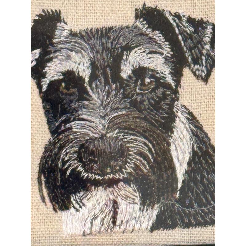 Miniature Schnauzer Machine Embroidered and Framed!  Other Breeds and Designs Available!