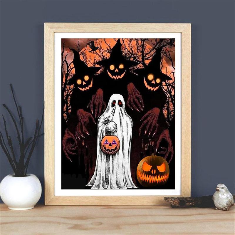 Ghost Themed Diamond Painting Kit, DIY Diamond Painting by Numbers Kit, Home Wall Craft Halloween Decoration Without Frame