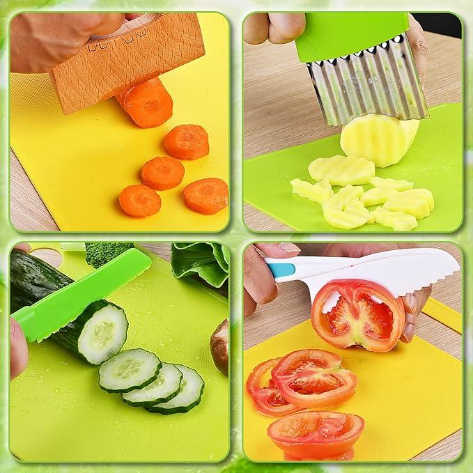 13 17 28 Counts Montessori Cooking Set:Safe Culinary Tools For Kids,Foster Skills And Fun,Baking Toy Toddlers Wooden Knives With Cutting Board Fruit Vegetable Crinkle Cutter y Peeler Sandwich Cutters,Realistic Play Food Set,Pretend Play Sets for Girls