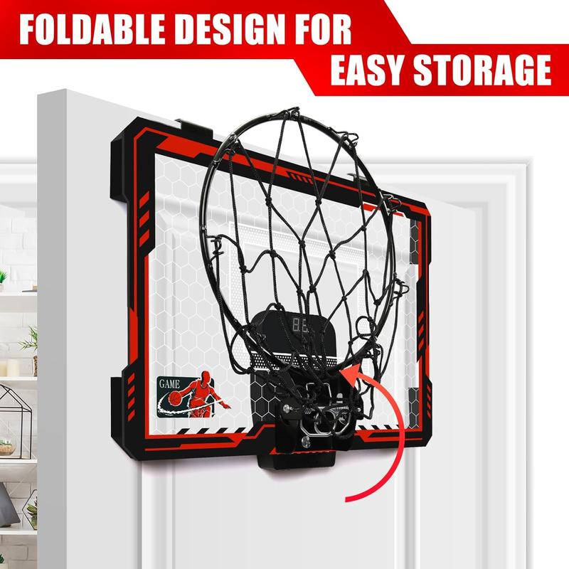 Mini Basketball Hoop Indoor with 7 Colors LED Lights | Over The Door Basketball Hoop with Scorer and Batteries | Door Basketball Hoop for Room Toy Basketball Set for Boys Girls Teens Adults