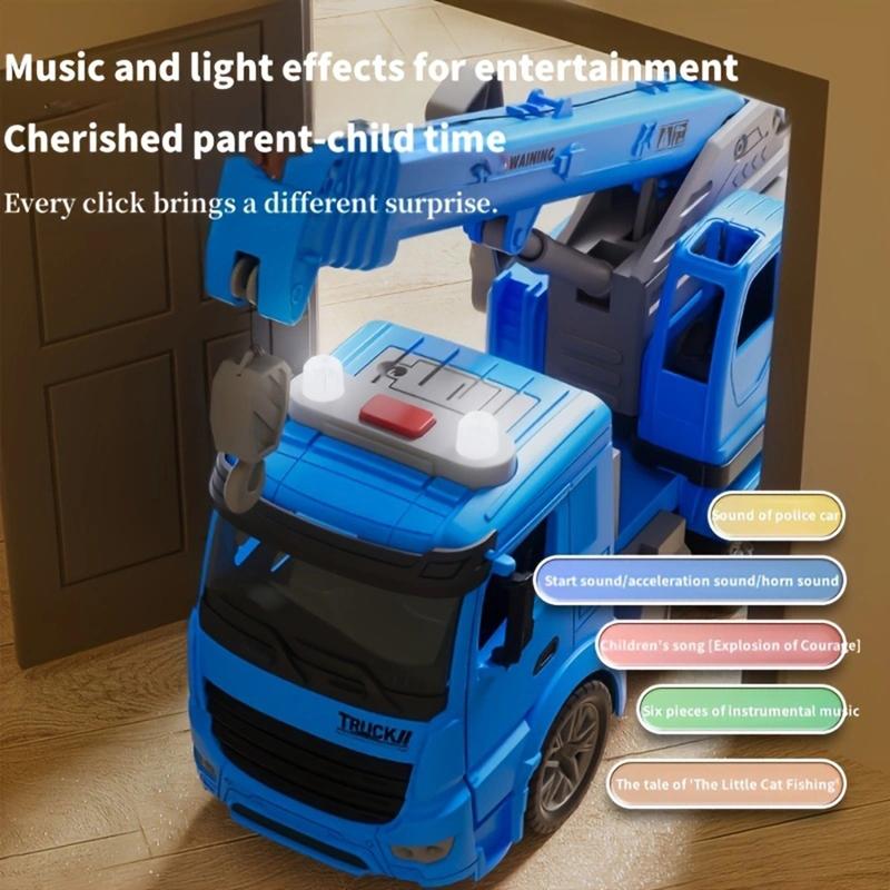 Toys for 3 year old boys and girls kids, construction toy crane truck lights and sounds. Big trailer toy truck with hooks for kids  yellow