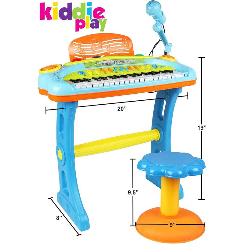 Kids Piano Keyboard with Microphone and Stool  37 Key Electronic Musical Toy with Colorful Lights for Toddlers Ages 3 and Up