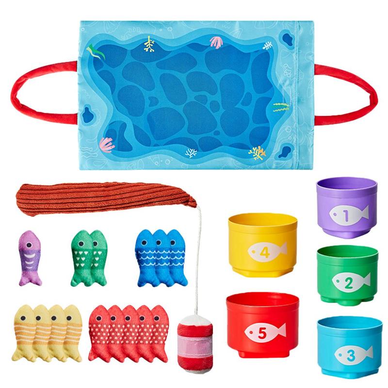 Fabric Fishing Toy Set, 22pcs set Colorful Fish & Fishing Rod & Storage Bag, Educational Fine Motor Skill Toy for Boys & Girls