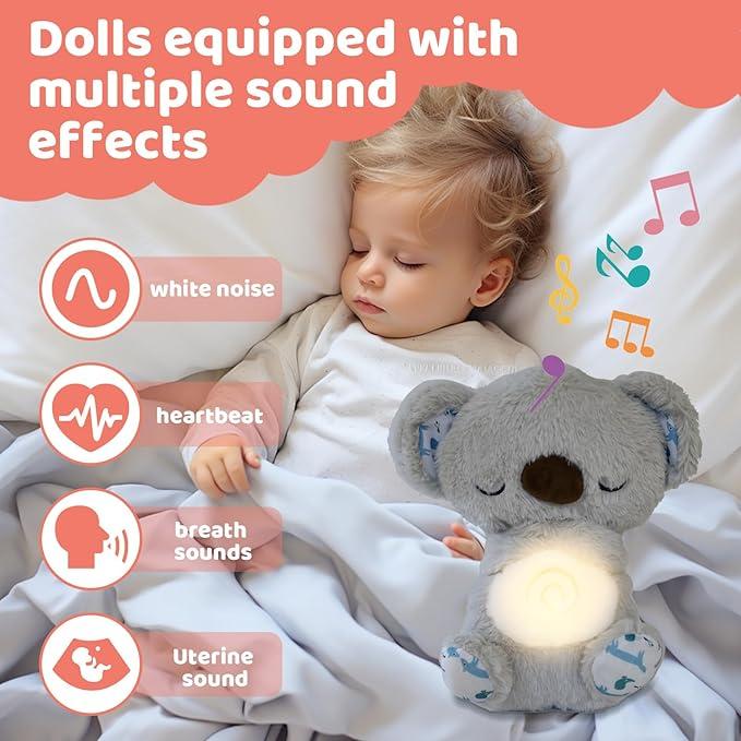 Koala Breathing Stuffed Animal, Anxiety Relief Koala Sleeping Plush with Realistic Breathing Motion and Soothing Music Lights Portable Plushies Birthday Gifts for Adults and Kids