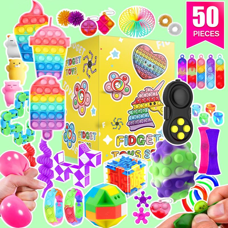 Fidget Toys, 50 Pack Sensory Toy Set Bulk Stocking Stuffers Carnival Treasure Box Classroom Prizes Gifts Party Favors for Kids Adults Boys Girls, Stress Relief Anxiety Relief for Christmas gifts