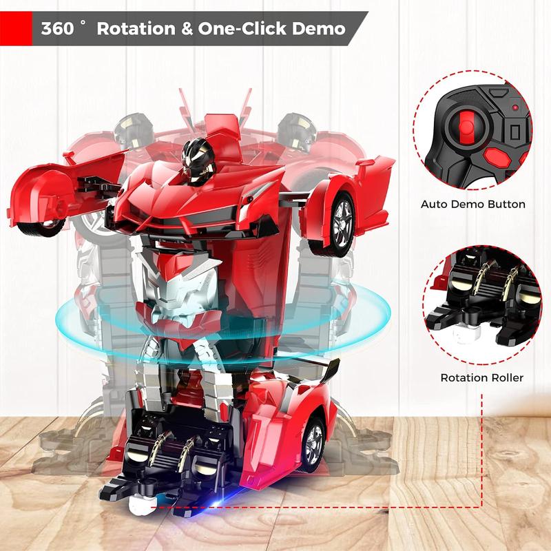 Remote Control Car, Transform Robot RC Car for Kids, 2.4Ghz 1:18 Scale Model Racing Car with One-Button Deformation, 360Drifting, Transforming Robot Car Toy Gift for Boys and Girls(Red)