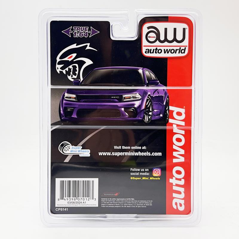 Auto Workd x Super Mini Wheel 1:64 2021 Dodge Charger SRT Hellcat Redeye Chrome Purple - Super Mini Wheels Exclusives !