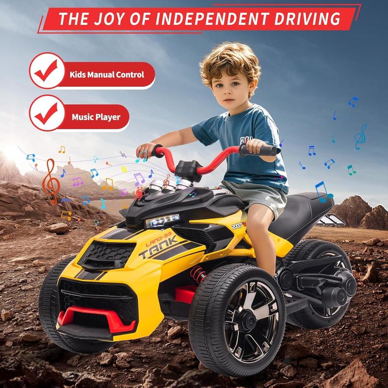 24V Kids Ride On ATV, 3 Wheeler Electric Vehicle, Battery Powered Ride on motor-cycle for Boys Girls with LED Lights, Music, High Low Speed, Soft Start,without Remote Control,Birthday Christmas Gift For Child,Red