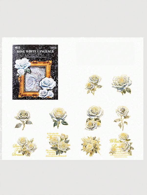 1 Pack of 20 Sheets Vintage & Dreamy Rose Gift Series Hot Stamping Plant & Flower Stickers – Perfect for Scrapbooking and Crafting