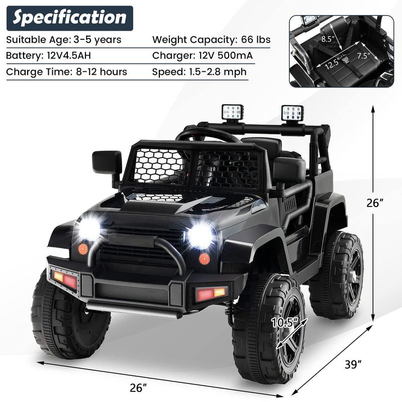 [LiveOnly] Costzon One Seat 12V Battery Powered Truck Vehicle with Remote Control, Spring Suspension, Headlights, Music, Horn, MP3, USB & Aux Port