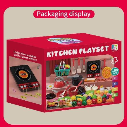 108Pcs Kids Kitchen Toy Accessories, Toddler Pretend BBQ Camping Cooking Playset, Play Pots, Pans, Utensils Cookware Toys, Play Food Set, Vegetables, Learning Gift for Girls Boys win fun