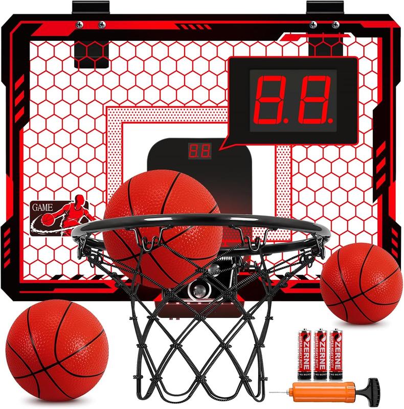 Mini Basketball Hoop Indoor with 7 Colors LED Lights | Over The Door Basketball Hoop with Scorer and Batteries | Door Basketball Hoop for Room Toy Basketball Set for Boys Girls Teens Adults