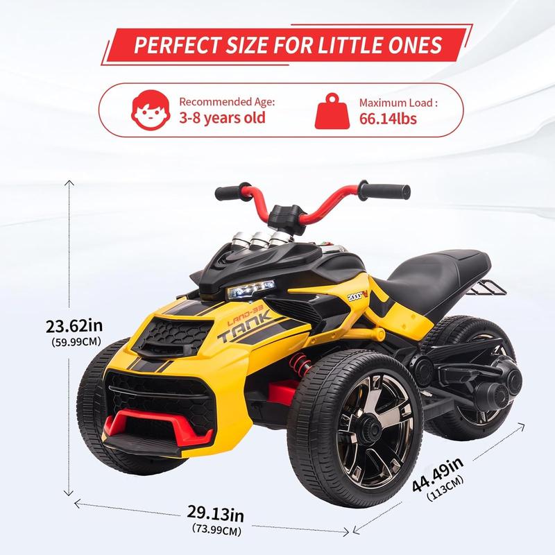 24V Kids Ride On ATV, 3 Wheeler Electric Vehicle, Battery Powered Ride on motor-cycle for Boys Girls with LED Lights, Music, High Low Speed, Soft Start,without Remote Control,Birthday Christmas Gift For Child,Red