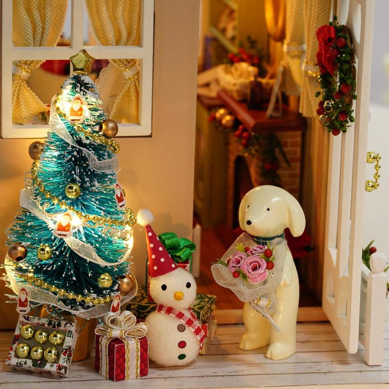 DIY Wooden House Toy, 1 Set Holiday Times Miniature House Kit, DIY House Toy with LED Light, DIY Wooden Craft Kit, Birthday Gift for Friends