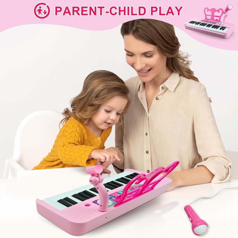 Kids Piano Keyboard Toys - 37 Keys Keyboard Piano with Microphone Stool and 2 Speakers, Christmas Birthday Gifts for 3+ Years Old Baby Girls Toys