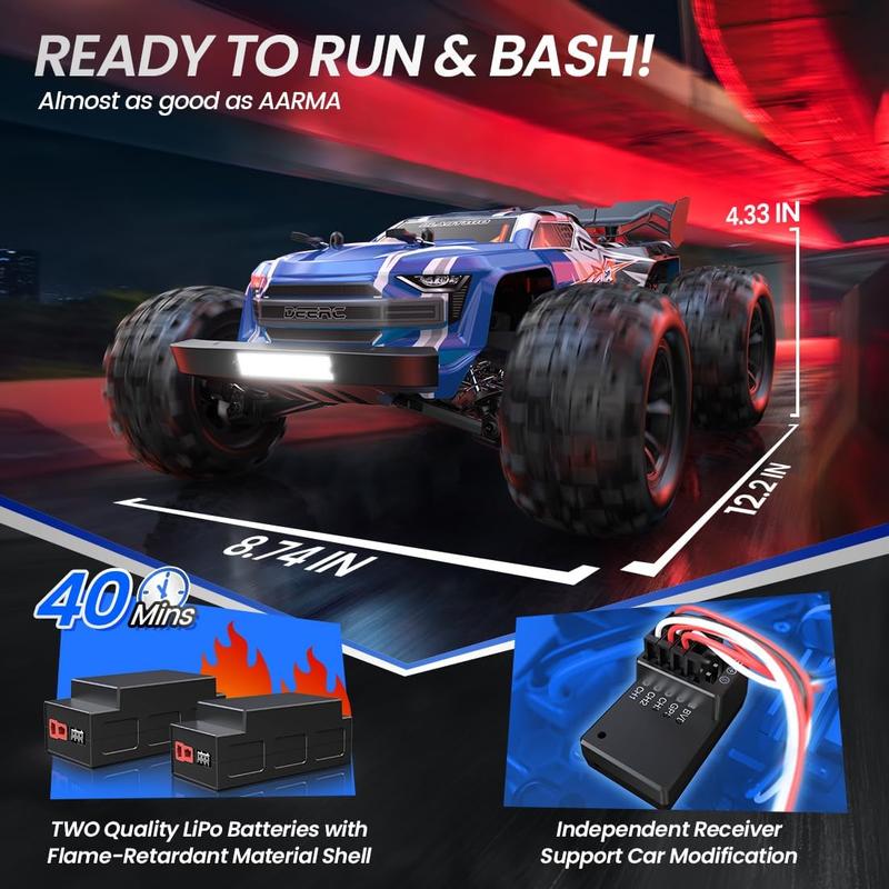 DEERC H16E Brushless Extreme High Speed RC Truck, Max 70kph, 1:16 4X4 RTR Fast RC Cars, All Terrains RC Monster Truck, Off Road Hobby Electric Vehicle Gift for , 2 Li-po Batteries