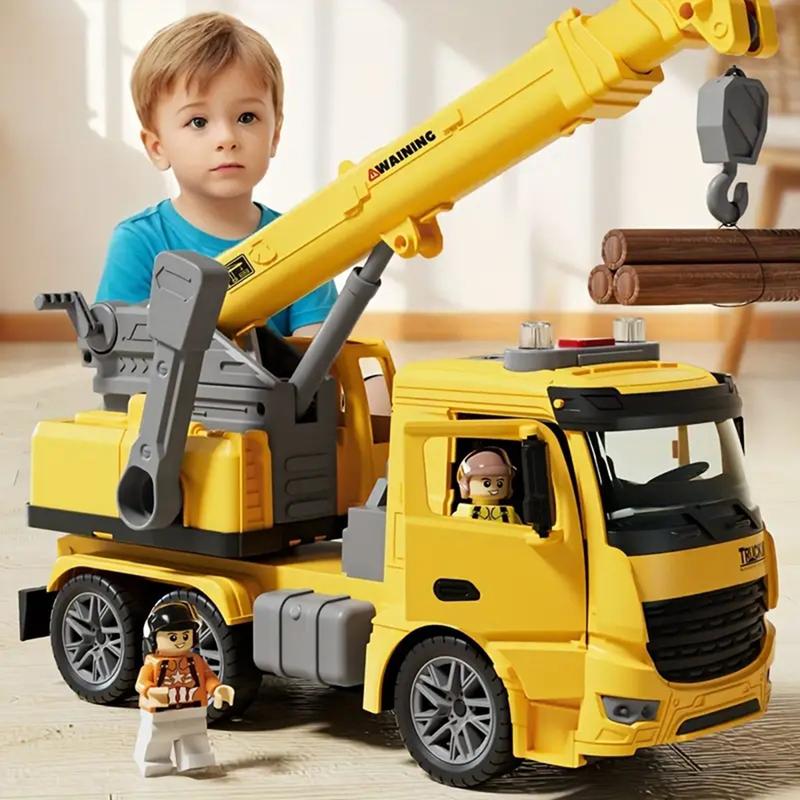 Toys for 3 year old boys and girls kids, construction toy crane truck lights and sounds. Big trailer toy truck with hooks for kids  yellow