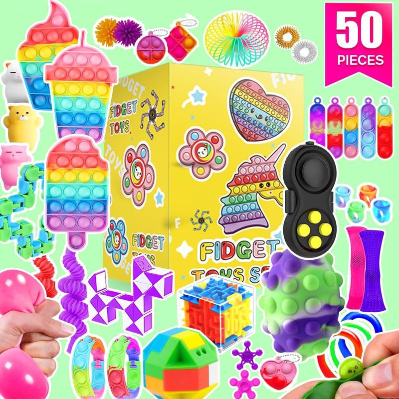 Fidget Toys, 50 Pack Sensory Toy Set Bulk Stocking Stuffers Carnival Treasure Box Classroom Prizes Gifts Party Favors for Kids Adults Boys Girls, Stress Relief Anxiety Relief for Christmas gifts