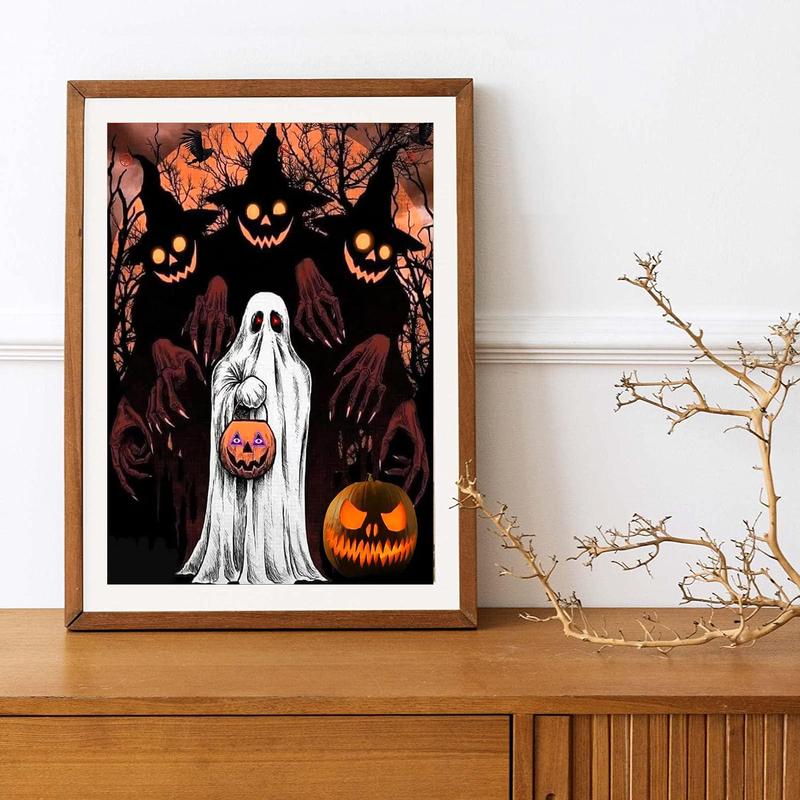 Ghost Themed Diamond Painting Kit, DIY Diamond Painting by Numbers Kit, Home Wall Craft Halloween Decoration Without Frame