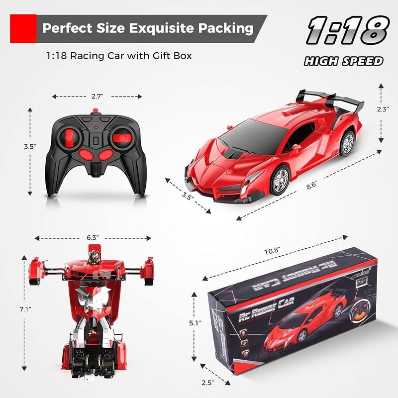 Remote Control Car, Transform Robot RC Car for Kids, 2.4Ghz 1:18 Scale Model Racing Car with One-Button Deformation, 360Drifting, Transforming Robot Car Toy Gift for Boys and Girls(Red)